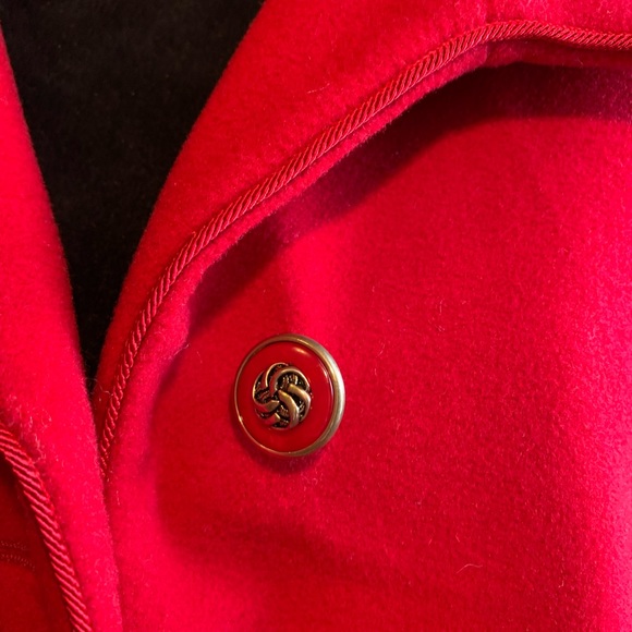 Dennis Basso Red Wool Cashmere Blend Coat Faux Fur Hood with Scarf Size Medium - Picture 5 of 12